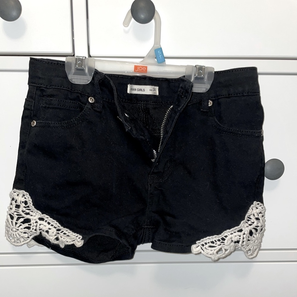 Girls black jean shorts